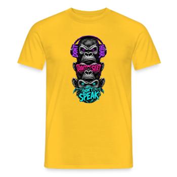 Three monkeys hear nothing see say neon - Men's T-Shirt - yellow - Front - AI Model Male 178 dark (178cm)