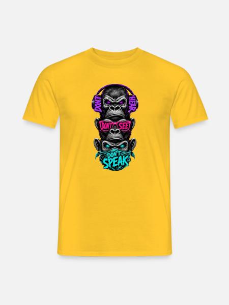 Drei Affen Nichts Hören Sehen Sagen Neon - Männer T-Shirt - Gelb
