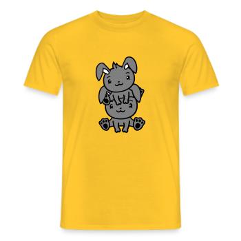 2 bunnies friends team crew couple sitting on top of each other - Men's T-Shirt - yellow - Front - AI Model Male 178 dark (178cm)