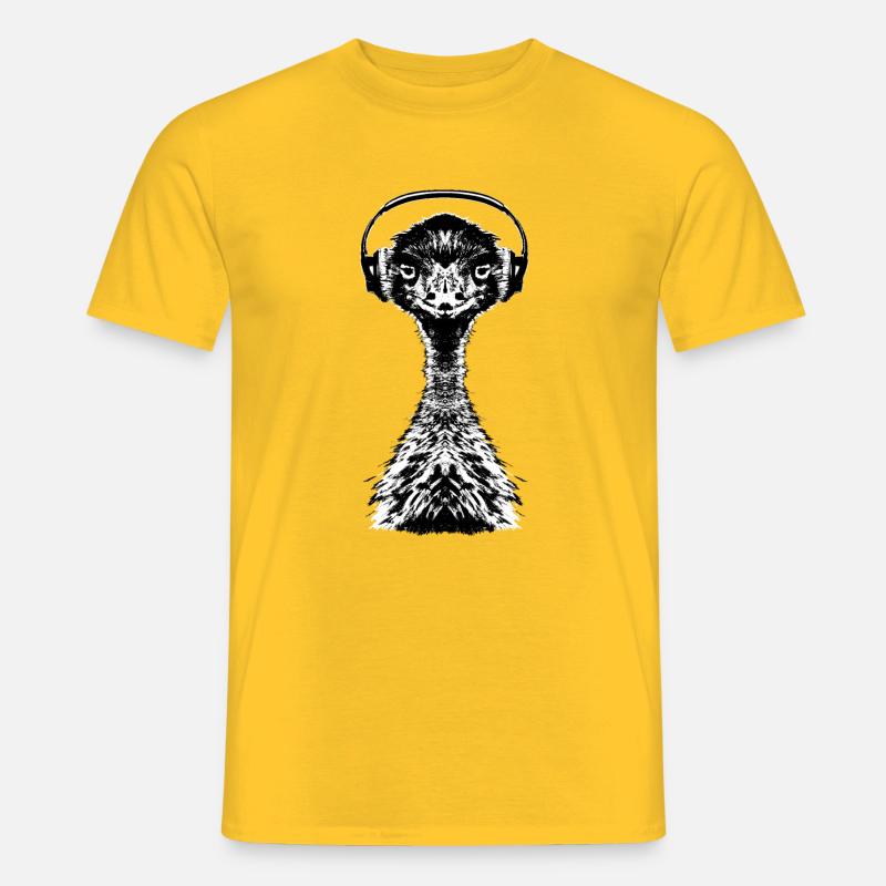 Emu mit Kopfhörer - Männer T-Shirt - Gelb