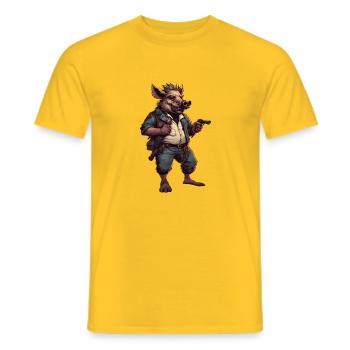 Wild Boar in a Cyberpunk Atmosphere - Men's T-Shirt - yellow - Front - AI Model Male 178 dark (178cm)