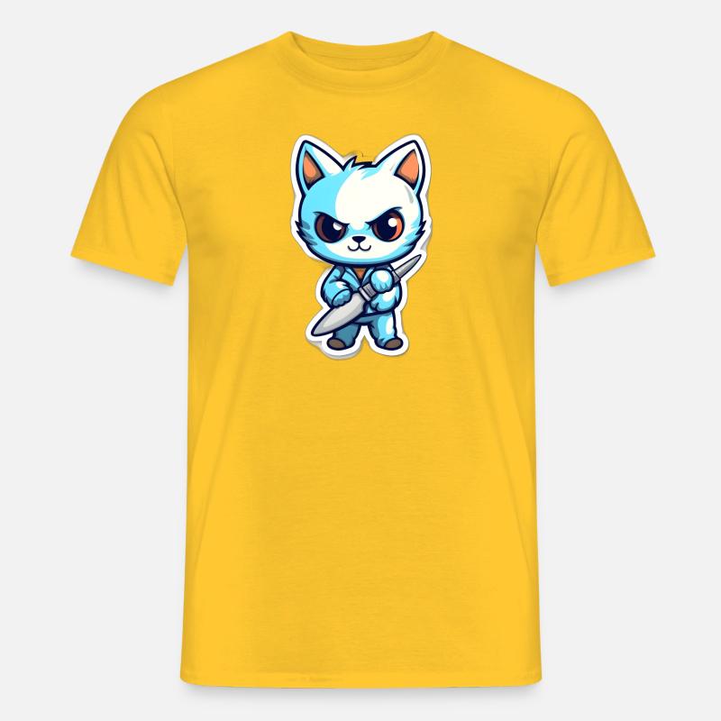 Gefährliche Katze mit Messer - Männer T-Shirt - Gelb