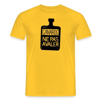"Ducks, don't swallow", beware of Fake News - Men's T-Shirt - yellow - Front - AI Model Male 178 dark (178cm)