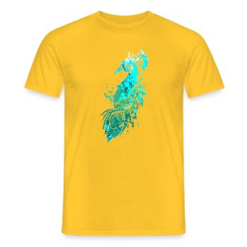 Splash Art Blue Peacock - Men's T-Shirt - yellow - Front - AI Model Male 178 dark (178cm)