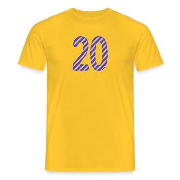 20. 20 YEARS. 20th ANNIVERSARY. 20 YEARS ANNIVERSARY. - Men's T-Shirt - yellow - Front - AI Model Male 178 dark (178cm)