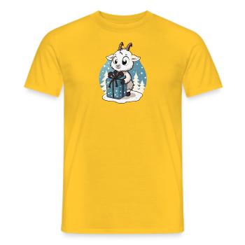 Cute goat unwrapping gift - Men's T-Shirt - yellow - Front - AI Model Male 178 dark (178cm)