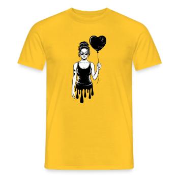 Femme avec des lunettes de soleil et un ballon en forme de cœur urbaine - T-shirt homme - jaune - Devant - AI Model Male 178 dark (178cm)