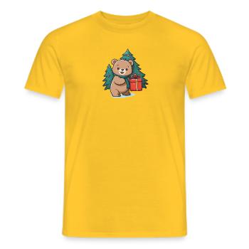 Cute bear celebrating Christmas. - Men's T-Shirt - yellow - Front - AI Model Male 178 dark (178cm)