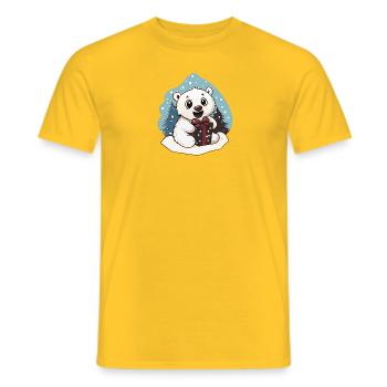 Cute polar bear with gift for Christmas - Men's T-Shirt - yellow - Front - AI Model Male 178 dark (178cm)