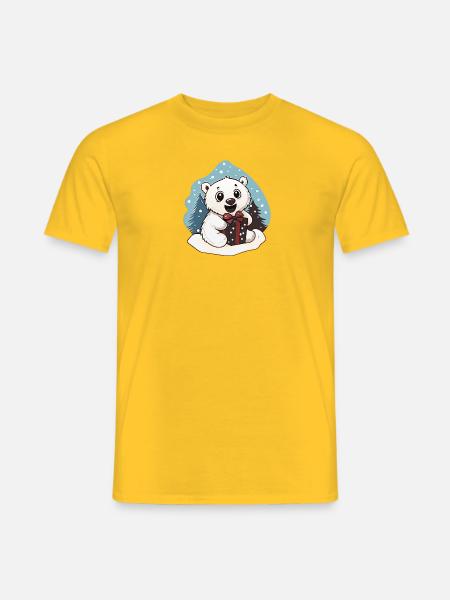 Cute polar bear with gift for Christmas - Men's T-Shirt - yellow