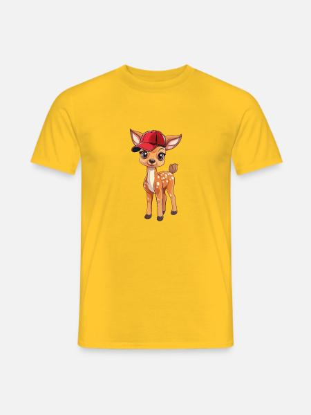 Rehkitz mit Roter Kappe - Männer T-Shirt - Gelb