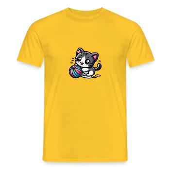 Cute Cat - Men's T-Shirt - yellow - Front - AI Model Male 178 dark (178cm)