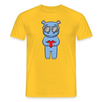 Hippo with sunglasses and heart - Men's T-Shirt - yellow - Front - AI Model Male 178 dark (178cm)