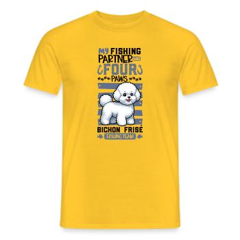 Fishing and Bichon Frisé - Men's T-Shirt - yellow - Front - AI Model Male 178 dark (178cm)