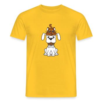 Dog Cat Two Friends Team Kitten 2 Duo Crew - Men's T-Shirt - yellow - Front - AI Model Male 178 dark (178cm)