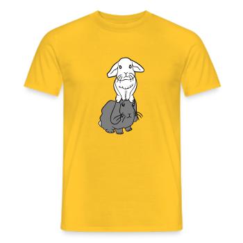 2 lapins amis équipe équipage couple deux assis sur la tête - T-shirt homme - jaune - Devant - AI Model Male 178 dark (178cm)