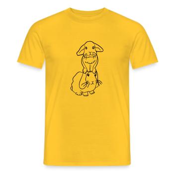 2 lapins amis équipe équipage couple deux assis sur la tête - T-shirt homme - jaune - Devant - AI Model Male 178 dark (178cm)