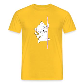 White_cat_is_dancing_on_a_pole - Men's T-Shirt - yellow - Front - AI Model Male 178 dark (178cm)