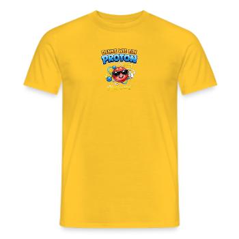 Denke Wie Ein Proton – Bleib Positiv - Männer T-Shirt - Gelb - Vorne - AI Model Male 178 dark (178cm)