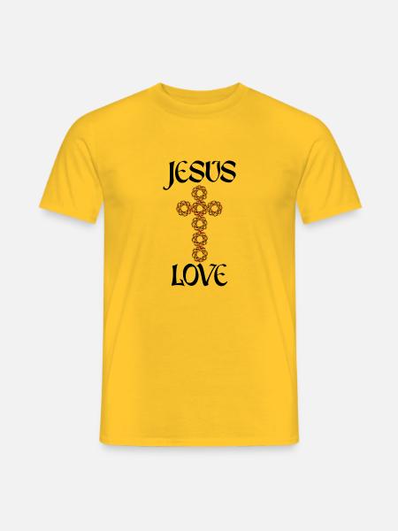Jesus Love, Kreuz aus Blume des Lebens, Christ - Männer T-Shirt - Gelb
