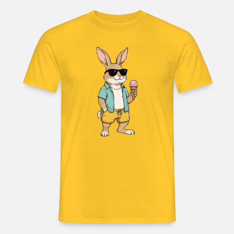 Sonnen Hase mit Eis am Strand - Männer T-Shirt - Gelb