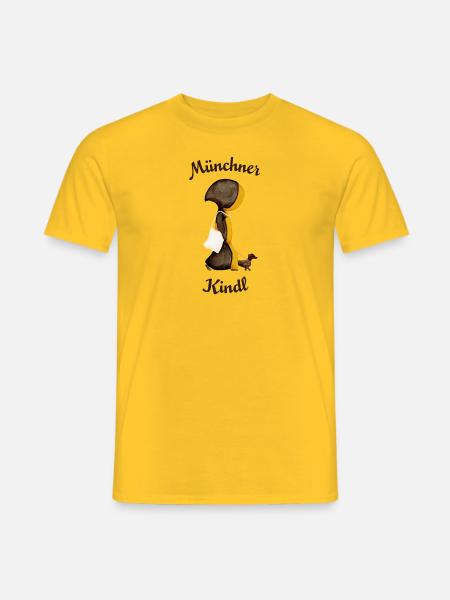 Münchner Kindl mit Dackel und Jutebeutel - Männer T-Shirt - Gelb
