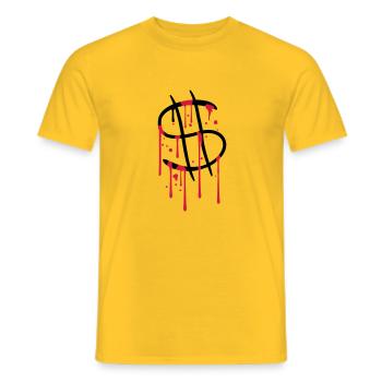 blood drops graffiti wet spray dollar symbol zei - Men's T-Shirt - yellow - Front - AI Model Male 178 dark (178cm)