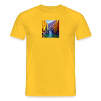 Waterfall Autumn Golden Forest - Men's T-Shirt - yellow - Front - AI Model Male 178 dark (178cm)