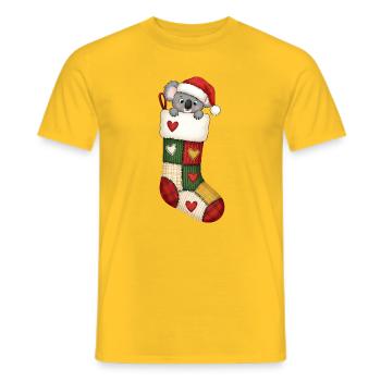 Cute cartoon koala bear in Christmas sock - Men's T-Shirt - yellow - Front - AI Model Male 178 dark (178cm)