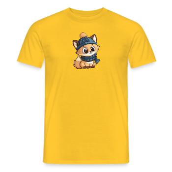 Renard mignon avec écharpe et chapeau à pompon. - T-shirt homme - jaune - Devant - AI Model Male 178 dark (178cm)