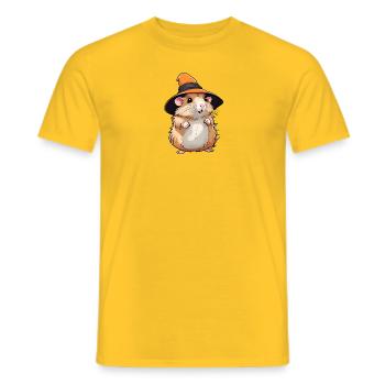 Mignon hamster d’Halloween avec chapeau de sorcière. - T-shirt homme - jaune - Devant - AI Model Male 178 dark (178cm)