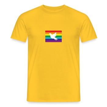 Weiße Taube auf LGBTQ Flagge Pride Flag - Männer T-Shirt - Gelb - Vorne - AI Model Male 178 dark (178cm)