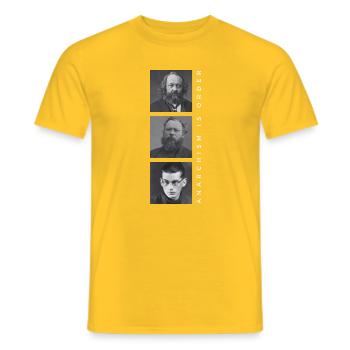 Historische Porträts mit anarchistischem Slogan - Männer T-Shirt - Gelb - Vorne - AI Model Male 178 dark (178cm)