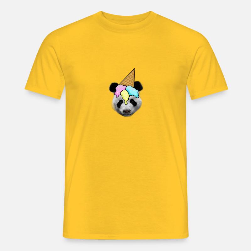 Panda with ice cream as a hat - Men’s T-shirt - yellow