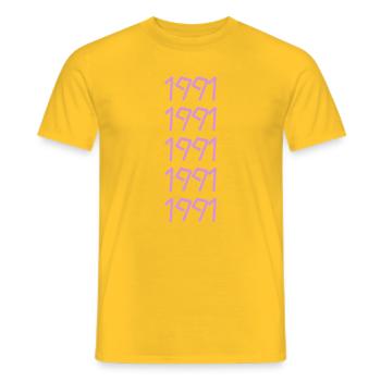 1991 - Men's T-Shirt - yellow - Front - AI Model Male 178 dark (178cm)