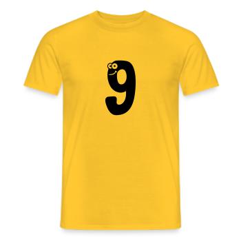 Number 9 nine comic cartoon funny face - Men's T-Shirt - yellow - Front - AI Model Male 178 dark (178cm)