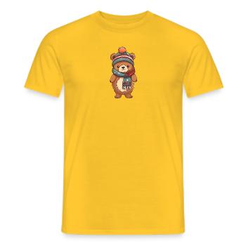 Cute bear in festive winter look! - Men's T-Shirt - yellow - Front - AI Model Male 178 dark (178cm)