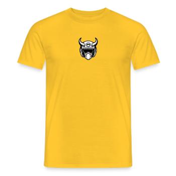 Retro motocross motorcycle helmet with two horns - Men's T-Shirt - yellow - Front - AI Model Male 178 dark (178cm)