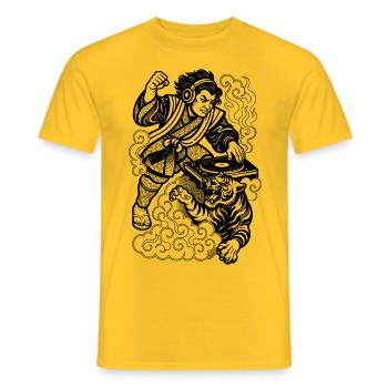 Tiger Shirt: Samurai mixes the deep techno beat - Men's T-Shirt - yellow - Front - AI Model Male 178 dark (178cm)
