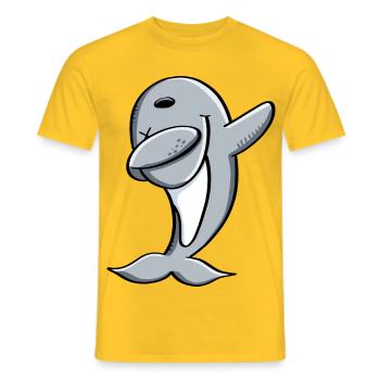 Delfin makes Dab Dance - Dabbing - Dolphin - Comic - Men's T-Shirt - yellow - Front - AI Model Male 178 dark (178cm)