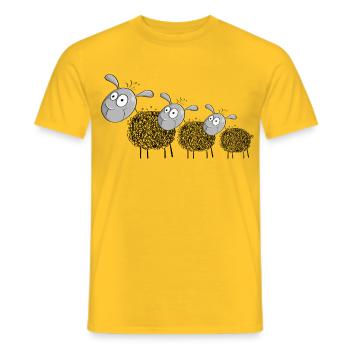 Drei Wollschafe - Schaf Comic - Männer T-Shirt - Gelb - Vorne - AI Model Male 178 dark (178cm)
