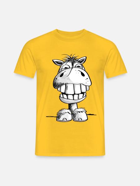 Pferd zeigt endlich Zähne - Lachen - Grins - Pony - Männer T-Shirt - Gelb