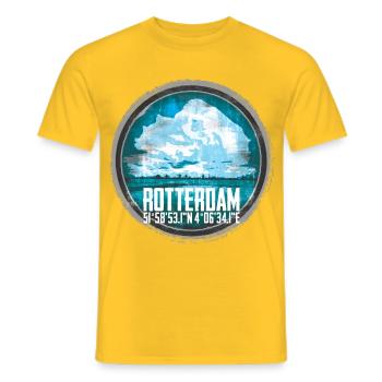 Paysage urbain de Rotterdam avec coordonnées - T-shirt homme - jaune - Devant - AI Model Male 178 dark (178cm)