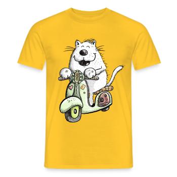 Coole Katze Fährt Roller Fun Design Katzenmotiv - Männer T-Shirt - Gelb - Vorne - AI Model Male 178 dark (178cm)