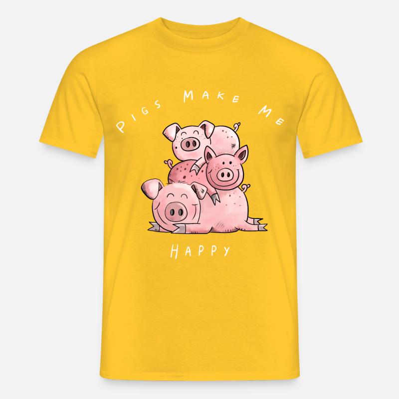 Pigs Make me Happy I Schweine Comic Geschenk - Männer T-Shirt - Gelb