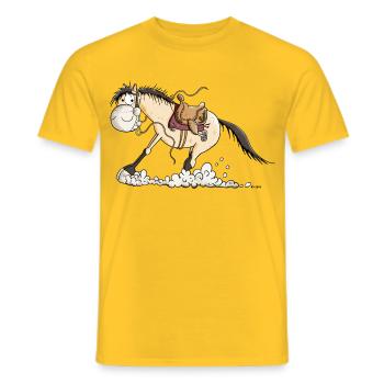Western horse make sliding stop - Men's T-Shirt - yellow - Front - AI Model Male 178 dark (178cm)