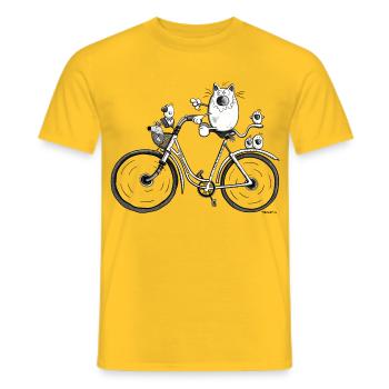 Katze auf Radtour - Männer T-Shirt - Gelb - Vorne - AI Model Male 178 dark (178cm)