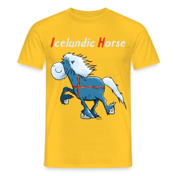 Icelandic horse on tour - Men's T-Shirt - yellow - Front - AI Model Male 178 dark (178cm)