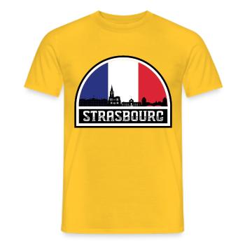 Strasburg France Skyline Silhouette French Flag - Men's T-Shirt - yellow - Front - AI Model Male 178 dark (178cm)