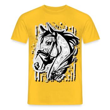 Equitation - cavalier - sport équestre - tête de cheval - jument - T-shirt homme - jaune - Devant - AI Model Male 178 dark (178cm)